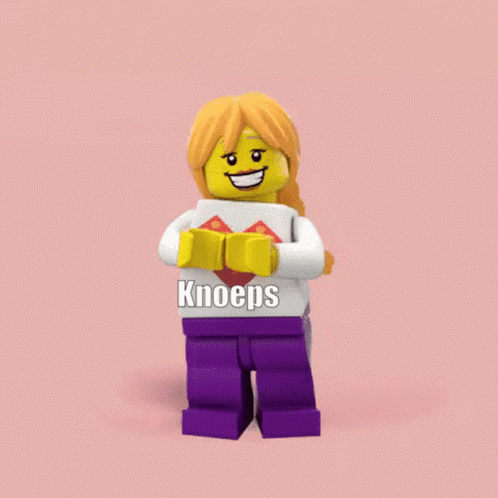 the lego character is holding a nameplate that says knoeps