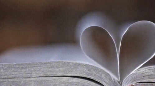 a book open with a heart shaped pages