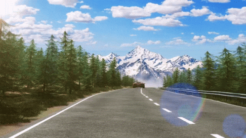 a picture of a mountain road taken from a truck