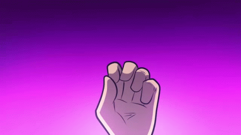 a cartoon character holding his hand up in a light pink background