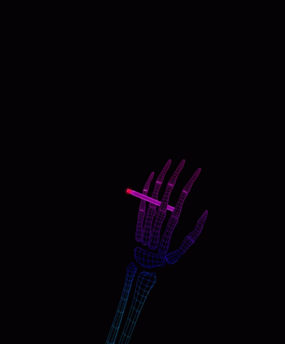 a neon light shows the back end of a person's hand