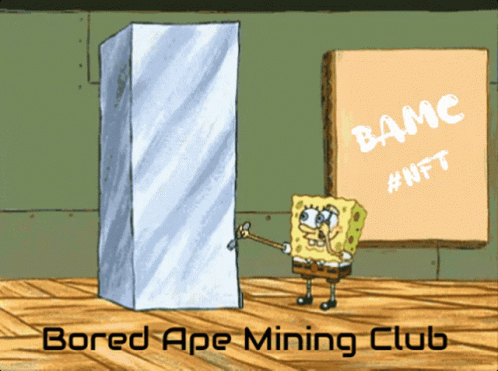 an animated sponge is standing in front of a door with the word blamp anti