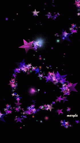 some pink stars are falling from the sky