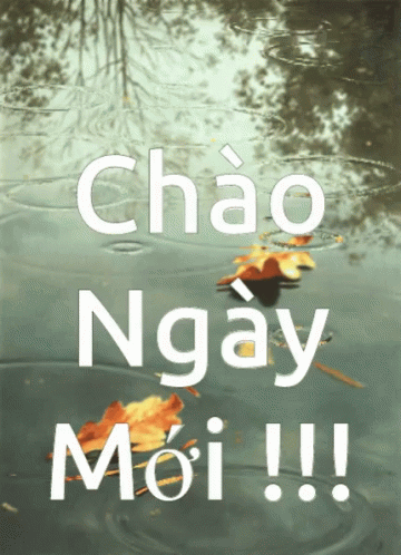 the words chao ngay moiii above it in white and blue paper flowers