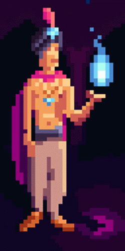 an old pixel art image of a person holding up soing