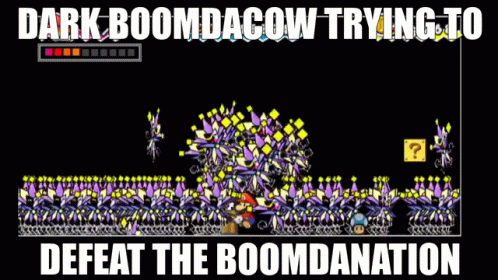an old video game with text saying dark boombacow trying to defate the dominion