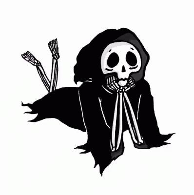 a skeleton with a hooded up face holding some forks and sticks