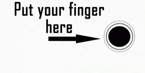an arrow with the words put your finger here