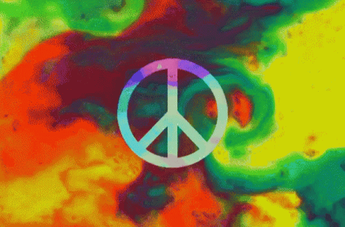 a peace sign in the middle of some colorful artwork