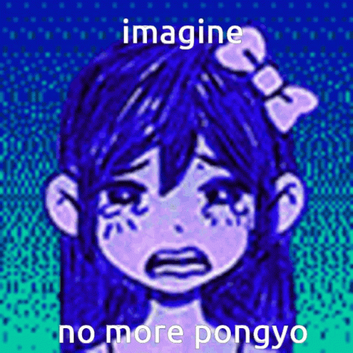 an old - school drawing of a girl with text that reads imagine no more pongyo