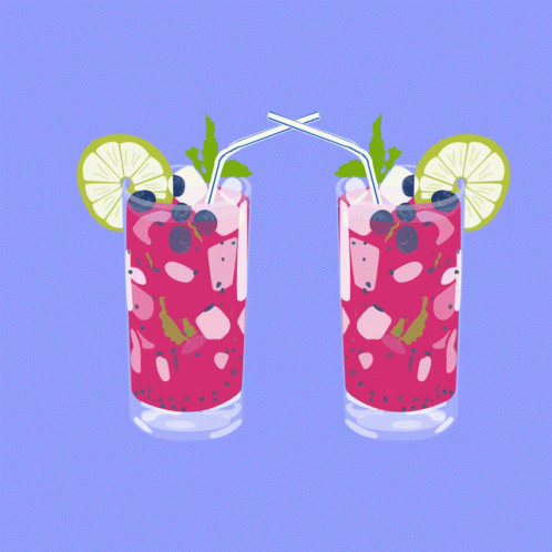 the two glasses have cocktails in them