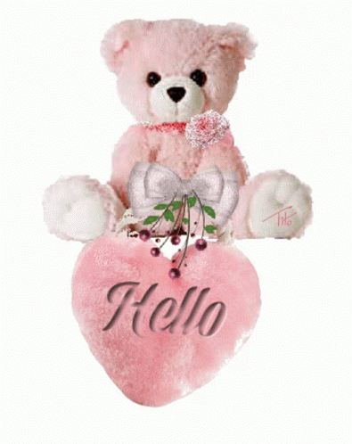 purple teddy bear holding purple heart shaped flower with name in the middle