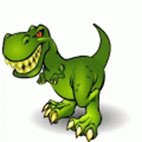 the cartoon green dinosaur is smiling for the camera