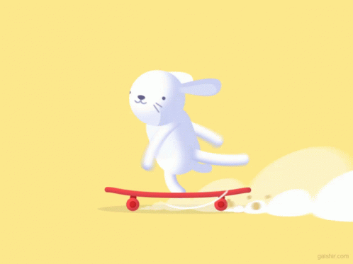 there is a little bunny riding a skateboard