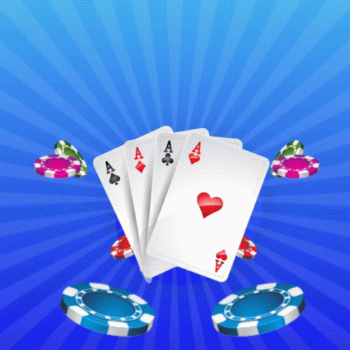 three cards and four casino chips over a background