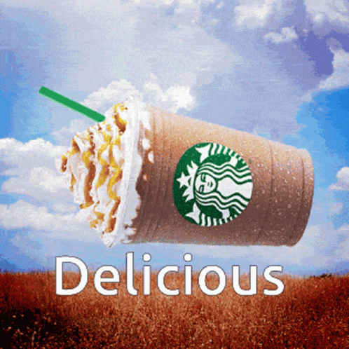 an illustration of a starbucks cup falling into the sky
