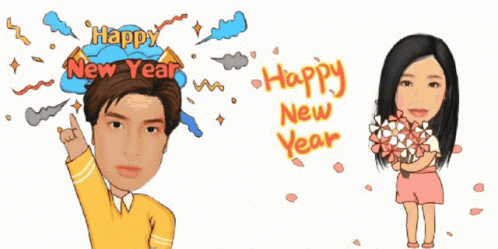 a cartoon avatar showing happy new year