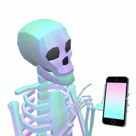 a 3d skeleton that is holding a smart phone
