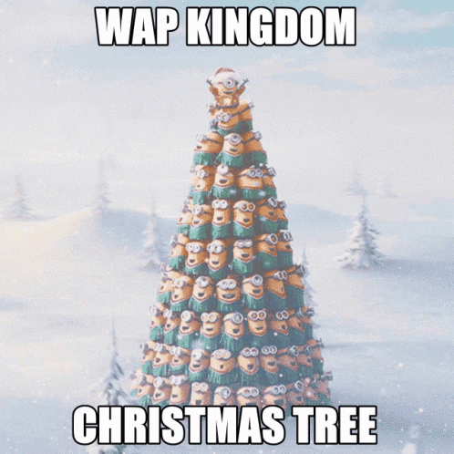 a group of minion christmas tree sitting next to each other