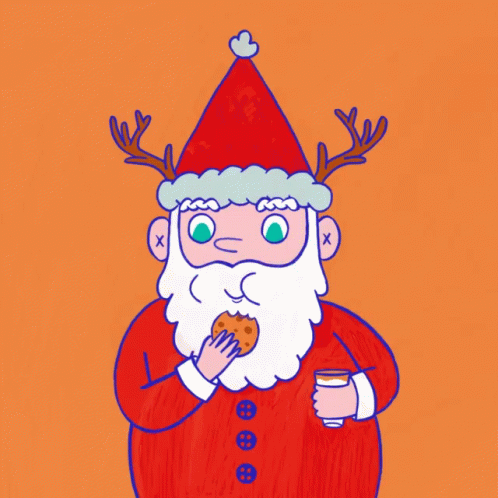 a drawing of a santa claus eating a cup of coffee