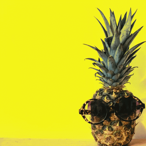 a pineapple in a ceramic vase with sunglasses