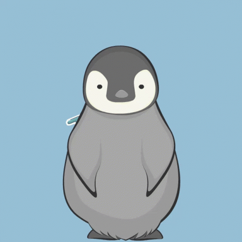 cartoon penguin standing upright on tan surface