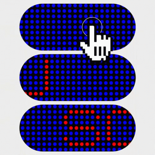 a poster of a pixeled hand pointing at a dotted on