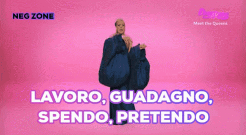 the title for a cartoon style image of an individual in a brown jacket with blue hair, text says'lavoro guadalajara