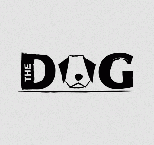 the dog logo in a black and white version