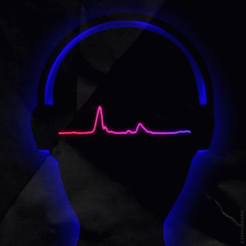 a person's silhouette wearing headphones with heartbeat line