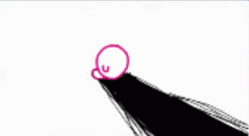 the black and white drawing shows a pink line of an object