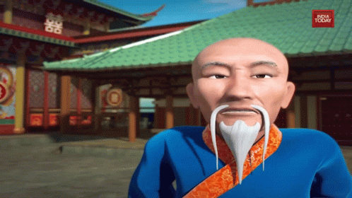 the avatar is dressed in orange with white teeth