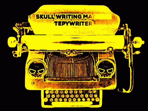 a black and blue drawing of a vintage typewriter