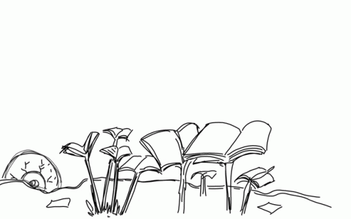 a line drawing of chairs in a row by a clock