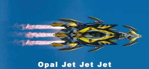 there is a blue and black jet flying through the air