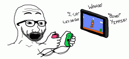 an animated drawing of a man playing video games