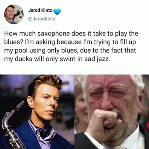 a man holding a saxophone with two different color hair