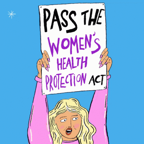 a cartoon figure holding up a sign that reads pass the women's health protection act