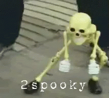 a cartoon skeleton with the caption text 2 spooky