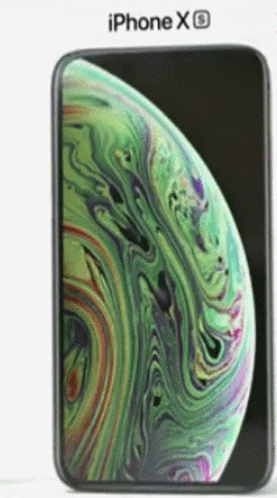the iphone xr packaging showing a bright green, blue and white swirled swirled design