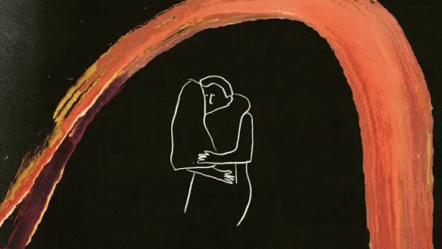 a chalkboard drawing of a person hugging a body