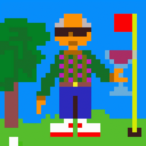 a pixellated image of an animated figure carrying an umbrella