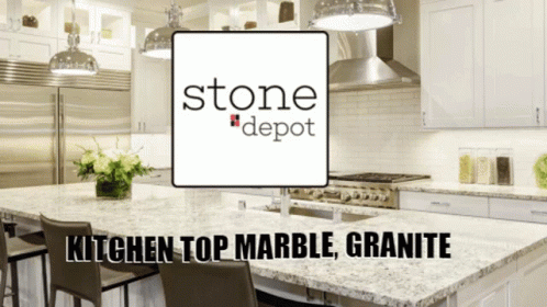 a kitchen with lots of chairs and a marble granite island
