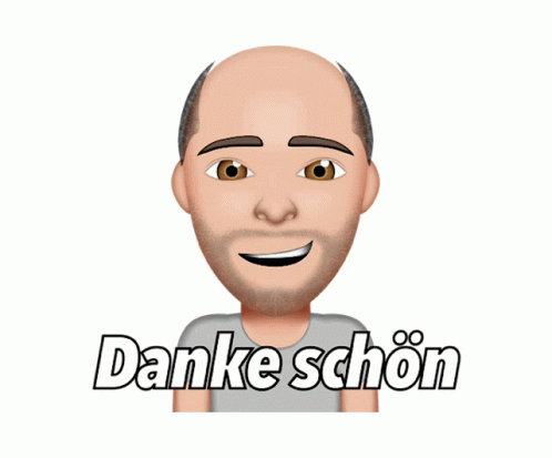 a smiling avatar wearing the word danke schon