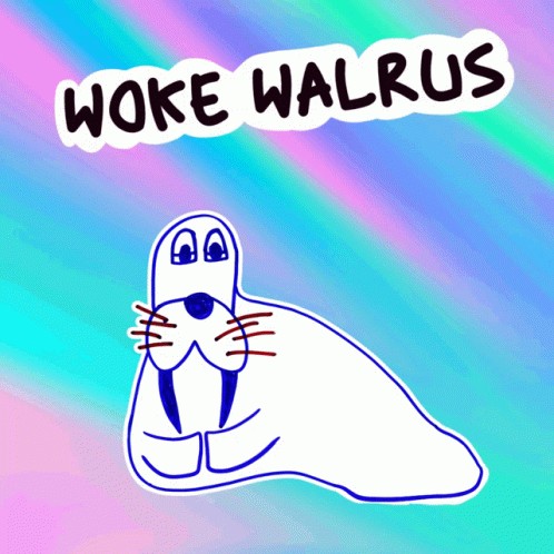 a seal on a brightly colored background that says woke walrus
