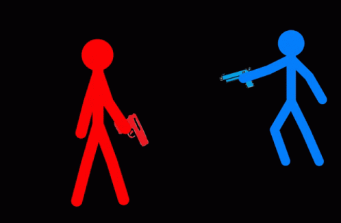 two cartoon figures with a gun in each hand