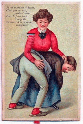 a colored illustration of an old lady and a young man