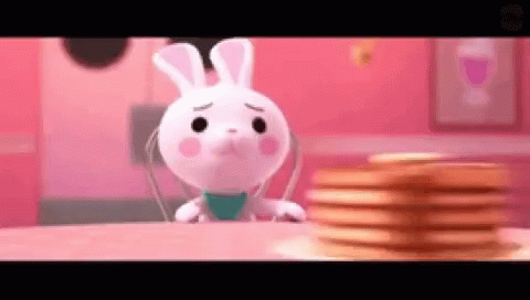 a cartoon character is playing with stacks of plates