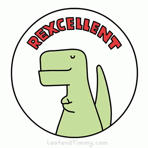a green dinosaur with the words, revxcelientt