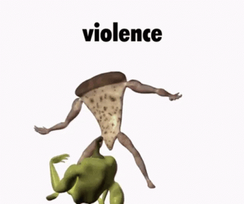 a cartoon character has the words violence over it